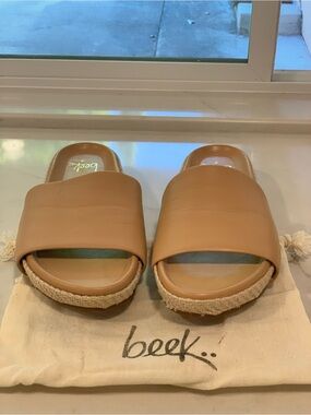 beek Tan Leather Espadrille Slide Sandals - Women's